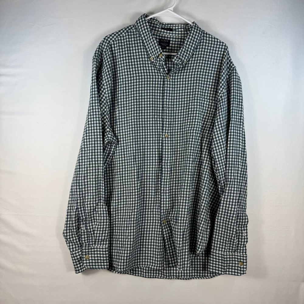 J.Crew Mens XXL Brushed Twill Gingham Check Button Down Shirt Green White